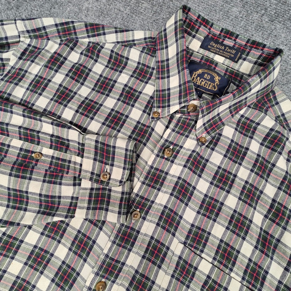 BD Baggies Mens Button Down Shirt English Twill Plaid Long Sleeve Green Red L